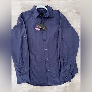 NWT Murano Sport Shirt Mens Size large long Sleeve Button Navy blue.